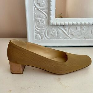 Salvatore Ferragamo Logo Tan Khaki Block Heel Women's Pumps Shoes